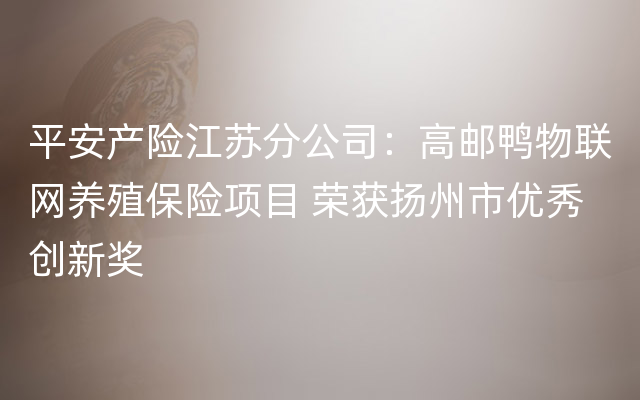 平安产险江苏分公司：高邮鸭物联网养殖保险项目 荣获扬州市优秀创新奖