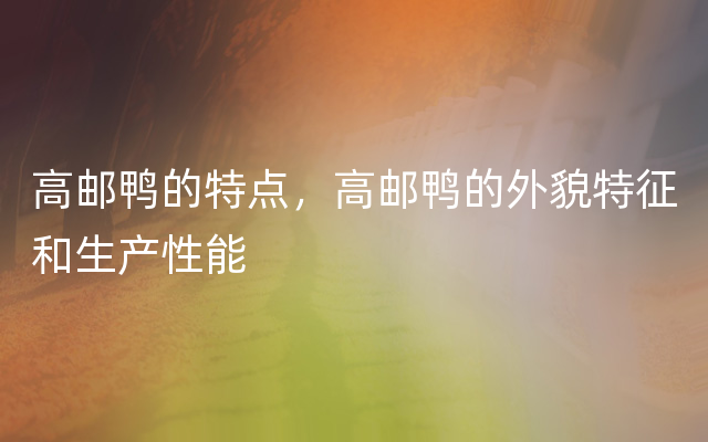 高邮鸭的特点,高邮鸭的外貌特征和生产性能